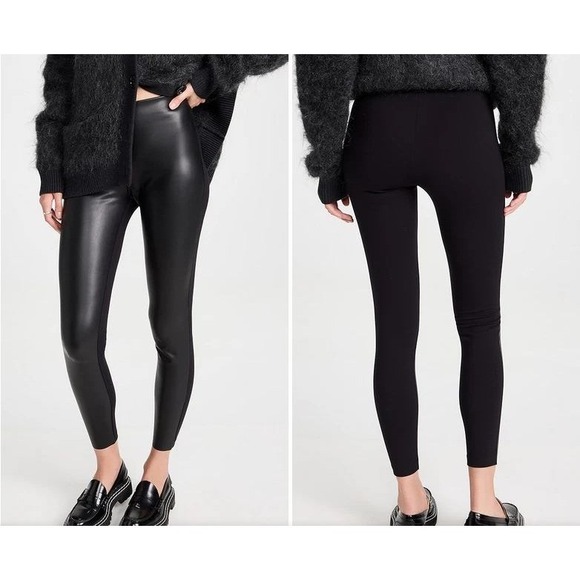 Wolford Jo Mixed Fabric Faux Leather Front Leggings US 14 EU 44 Black Slim - Picture 6 of 15